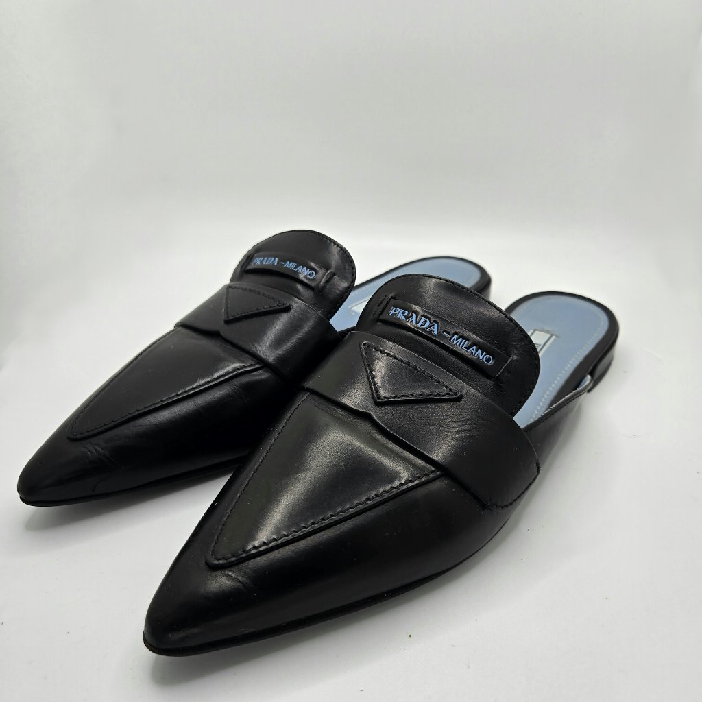Prada Calzature Donna Pointed Mules Black With Box Size 39.5